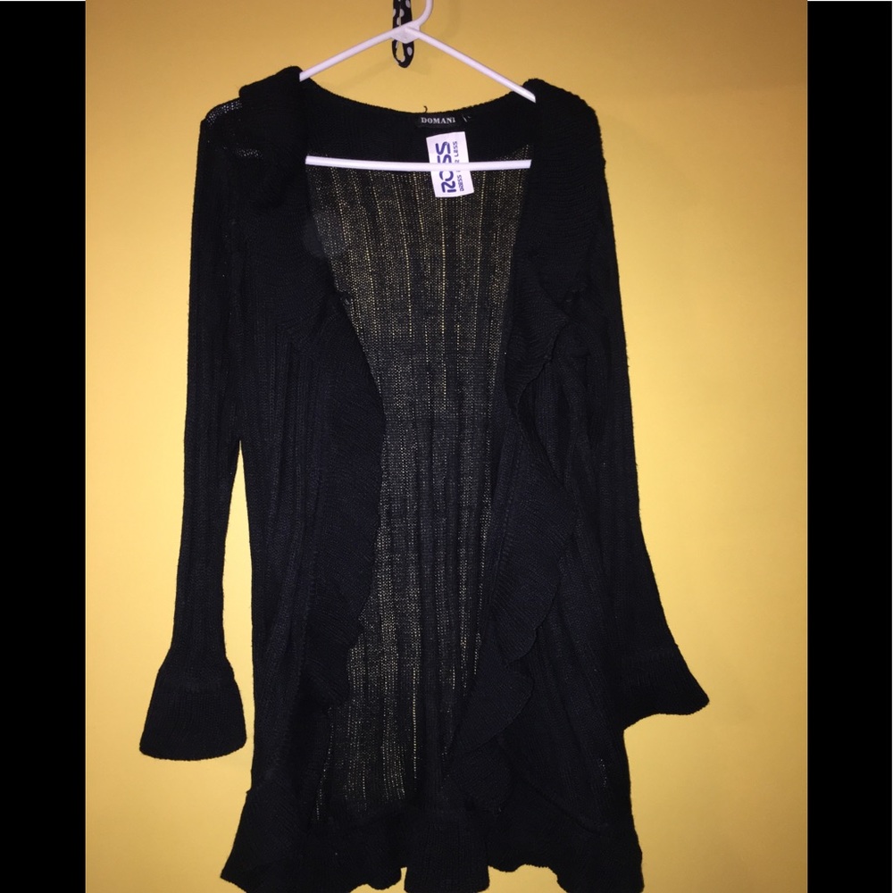 Women’s black ruffle cardigan size large
